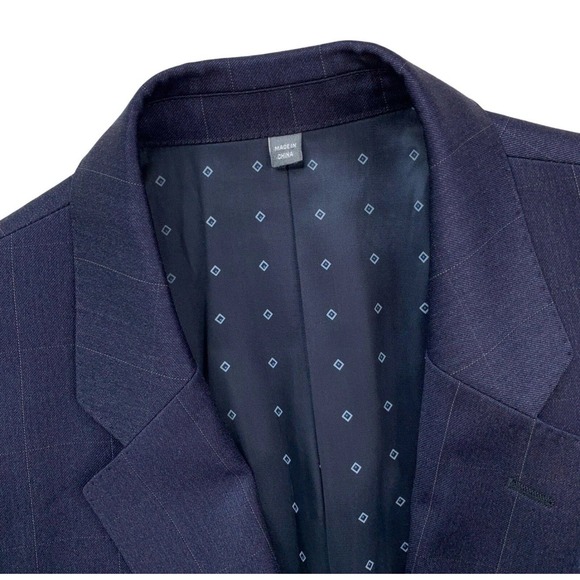 Bonobos X Reda Standard Fit Navy Blue‎ Windowpane Wool Blazer Men's 44L
